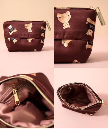 Japanese Style Cuddly Cute Cartoon Bear Mini Cosmetic Bag - 3-in-1 Lipstick & Sanitary Pad Storage Pouch