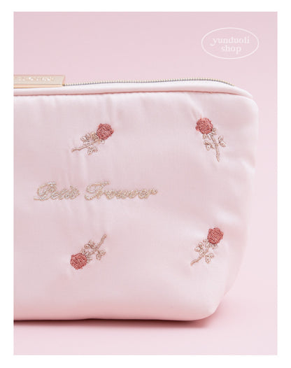 Japanese - Style Sweet & Cute Rose Embroidery Mesh Portable Sanitary Pad & Tissue Pouch