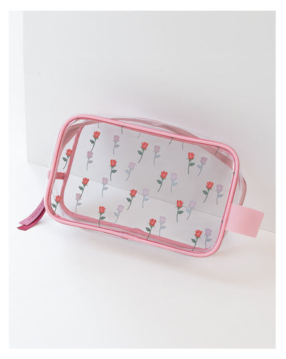 Sweet Lovely Rose Printed Clear Cosmetic Bag - Travel Essential for Makeup Organizing