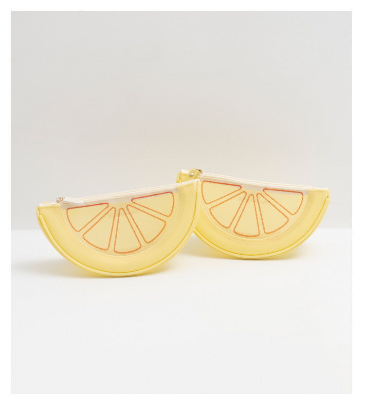 Fresh Minimalist Cartoon Fruit Shaped Semicircular Cosmetic Bag - Cute Watermelon & Pomelo Themed Makeup Pouch