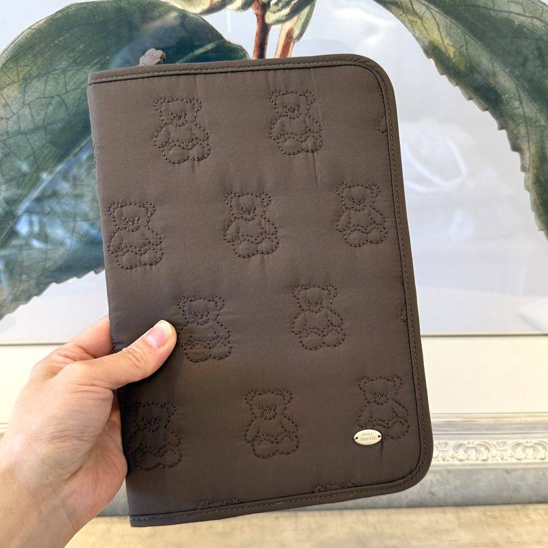 Baby Bear Embroidered Mother-Child Handbook & Document Organizer Pouch - For Birth Certificate and Important Cards