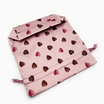 3-Size Pink Drawstring Storage Bag with Cute Chocolate Hearts - Sweet Gift & Organizer Pouch Set