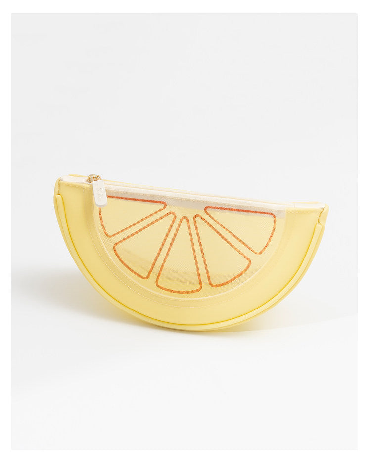 Fresh Minimalist Cartoon Fruit Shaped Semicircular Cosmetic Bag - Cute Watermelon & Pomelo Themed Makeup Pouch