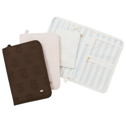 Baby Bear Embroidered Mother-Child Handbook & Document Organizer Pouch - For Birth Certificate and Important Cards