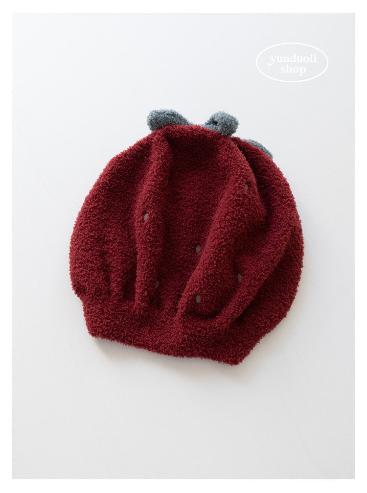 Cute Cuddly Fluffy Plush Big Strawberry Hair Drying Cap - Soft Fleece Turban Hair Wrap