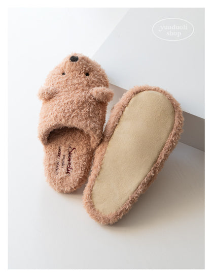Cozy Plush Cartoon Bear Slippers for Couples, Fluffy Fleece Winter & Autumn Home Warmth Slippers
