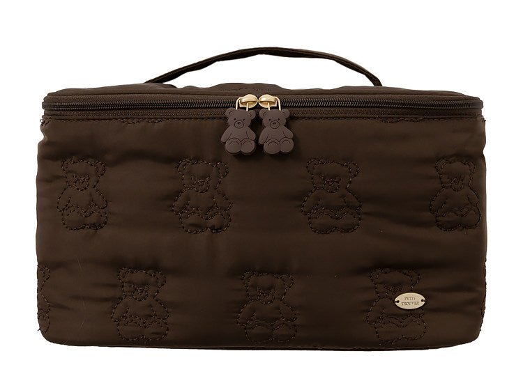 Cute Cartoon Bear Embroidery Handheld Makeup Bag 3D Square Compartmental Storage Bag