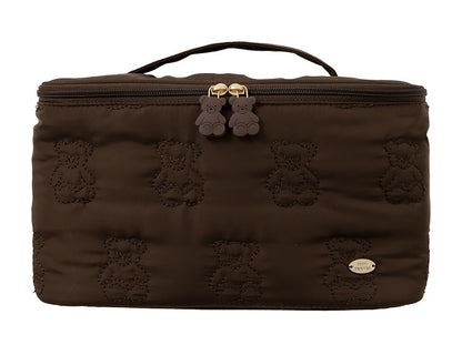 Cute Cartoon Bear Embroidery Handheld Makeup Bag 3D Square Compartmental Storage Bag