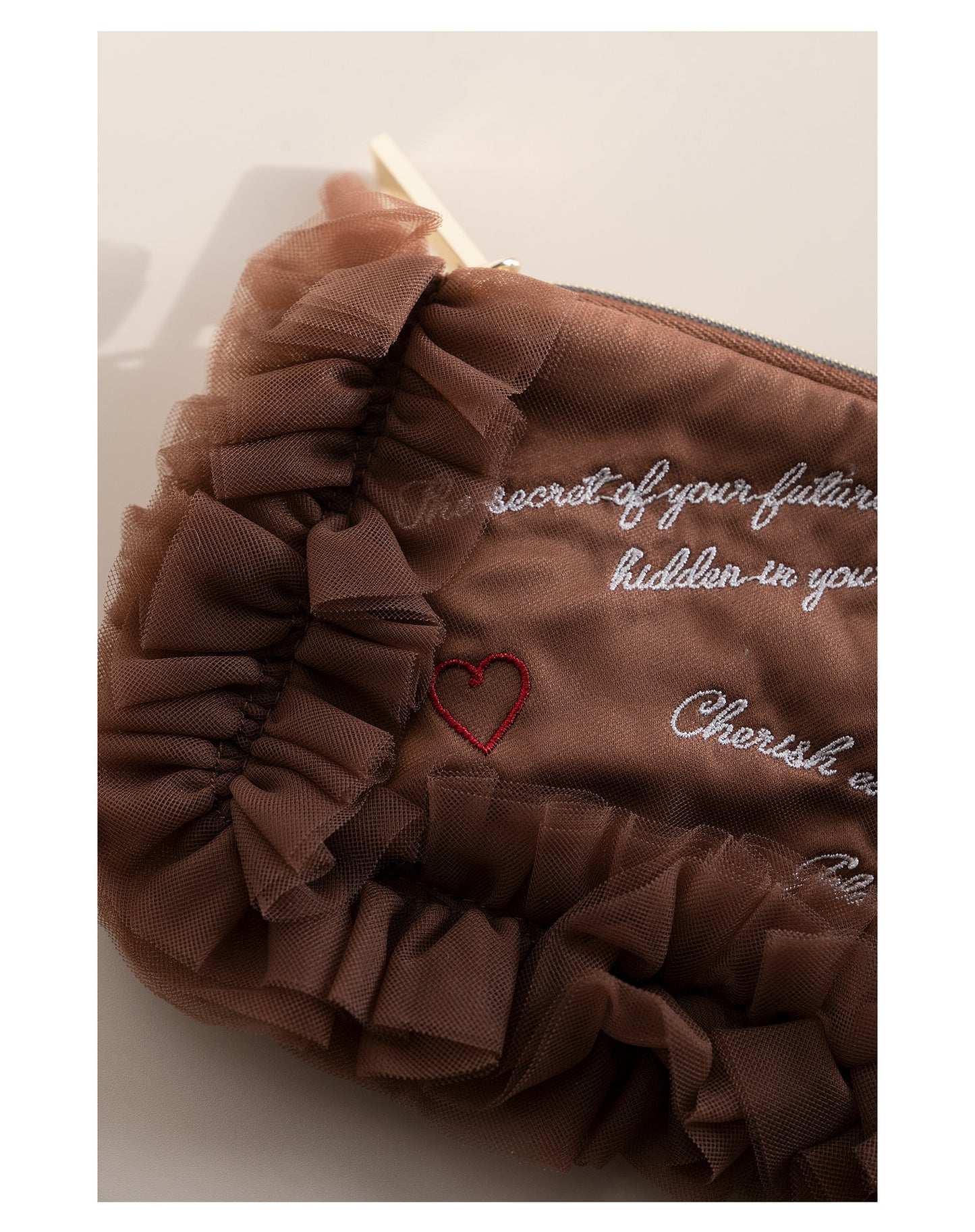 Valentine's Day Heart & Letter Embroidery Sweet Tulle Lace Trim Tissue Pouch Sanitary Pad Storage Bag