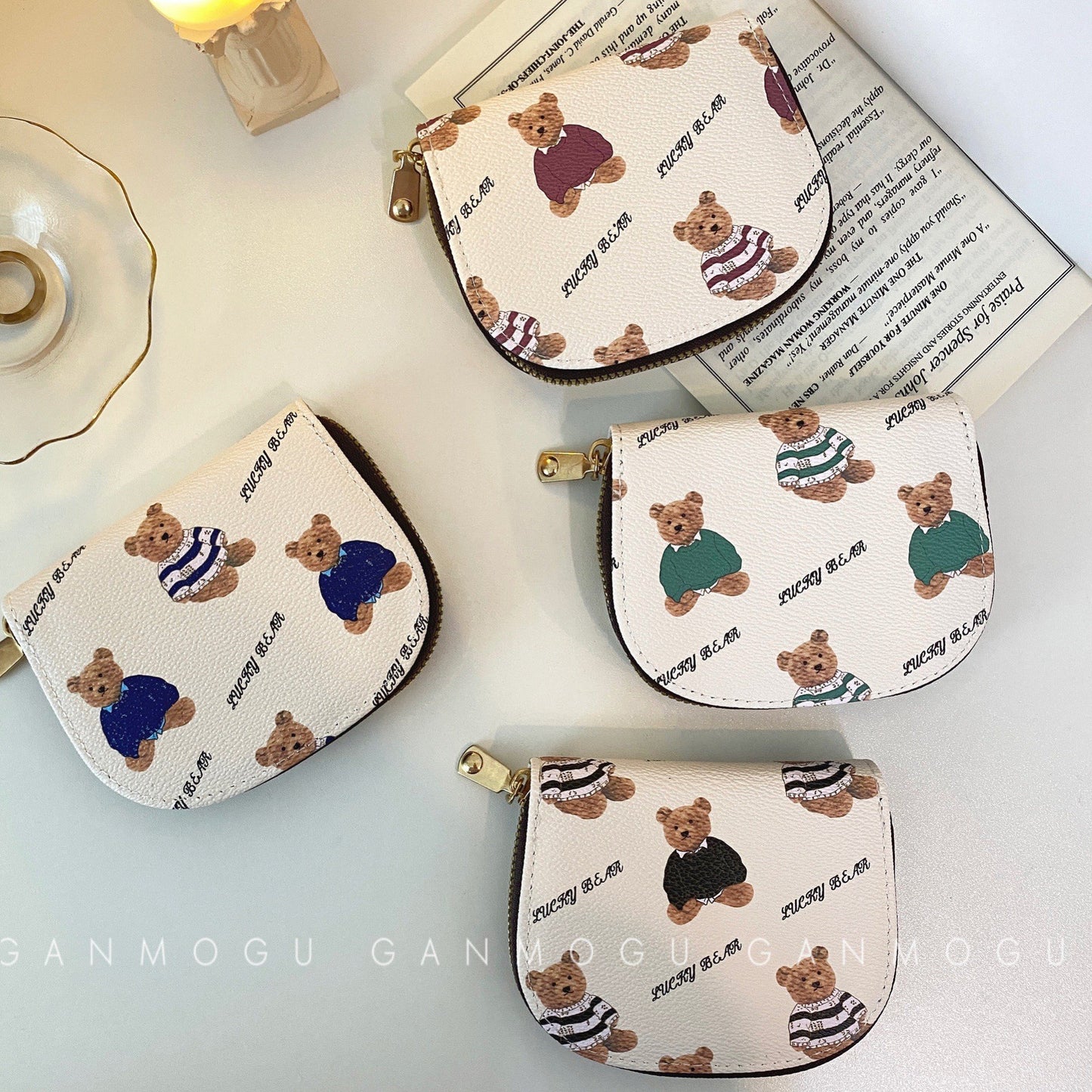 American Style Cute Cartoon Bear Accordion Card Holder, Multi-Card Slots Large Capacity Small Wallet, Lightweight Coin Purse for Women & Girl Students