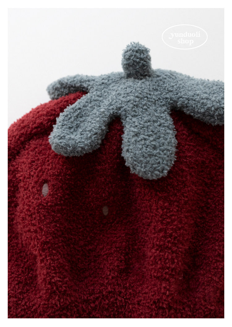 Cute Cuddly Fluffy Plush Big Strawberry Hair Drying Cap - Soft Fleece Turban Hair Wrap