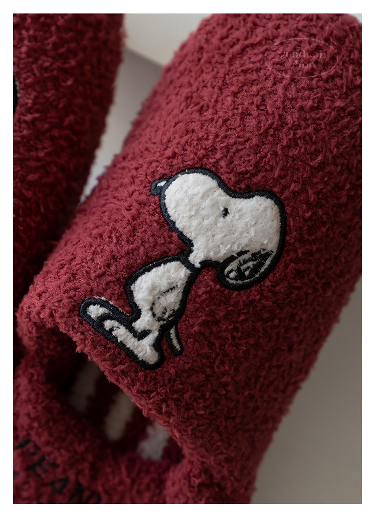 Fluffy Fleece Cartoon Snoopy Couple Slippers - Autumn Winter Warm Non-Slip Indoor Shoes