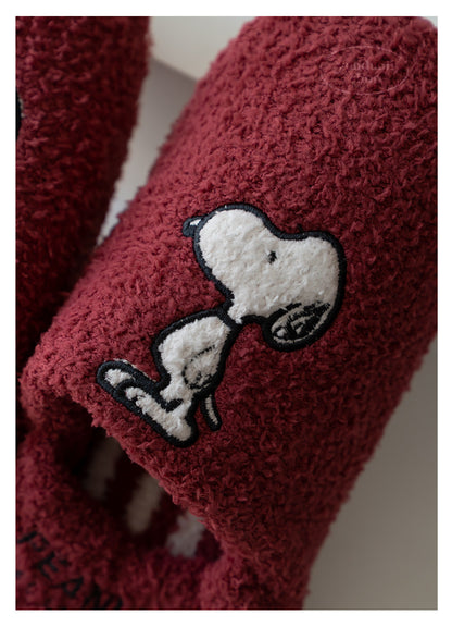 Fluffy Fleece Cartoon Snoopy Couple Slippers - Autumn Winter Warm Non-Slip Indoor Shoes