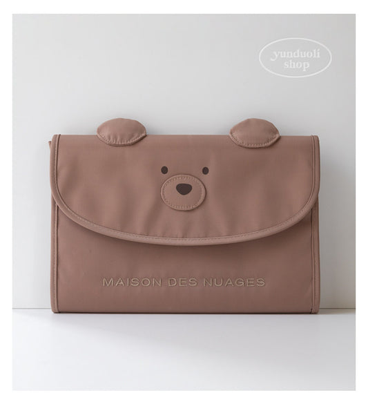 Cute Cartoon Brown Bear Large-Capacity Travel Bag | Document, Card & Vaccine Record Organizer