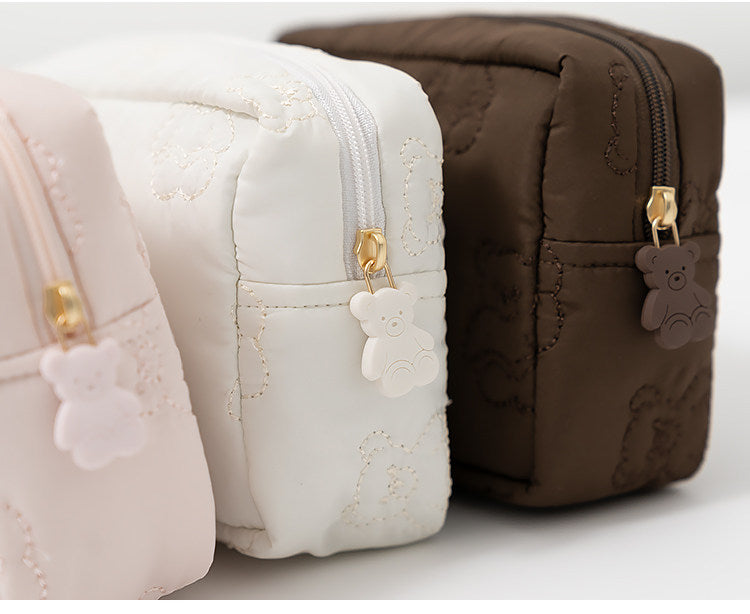 Cute Cartoon Bear Embroidery Lightweight Pouch | Cosmetic & Storage Bag