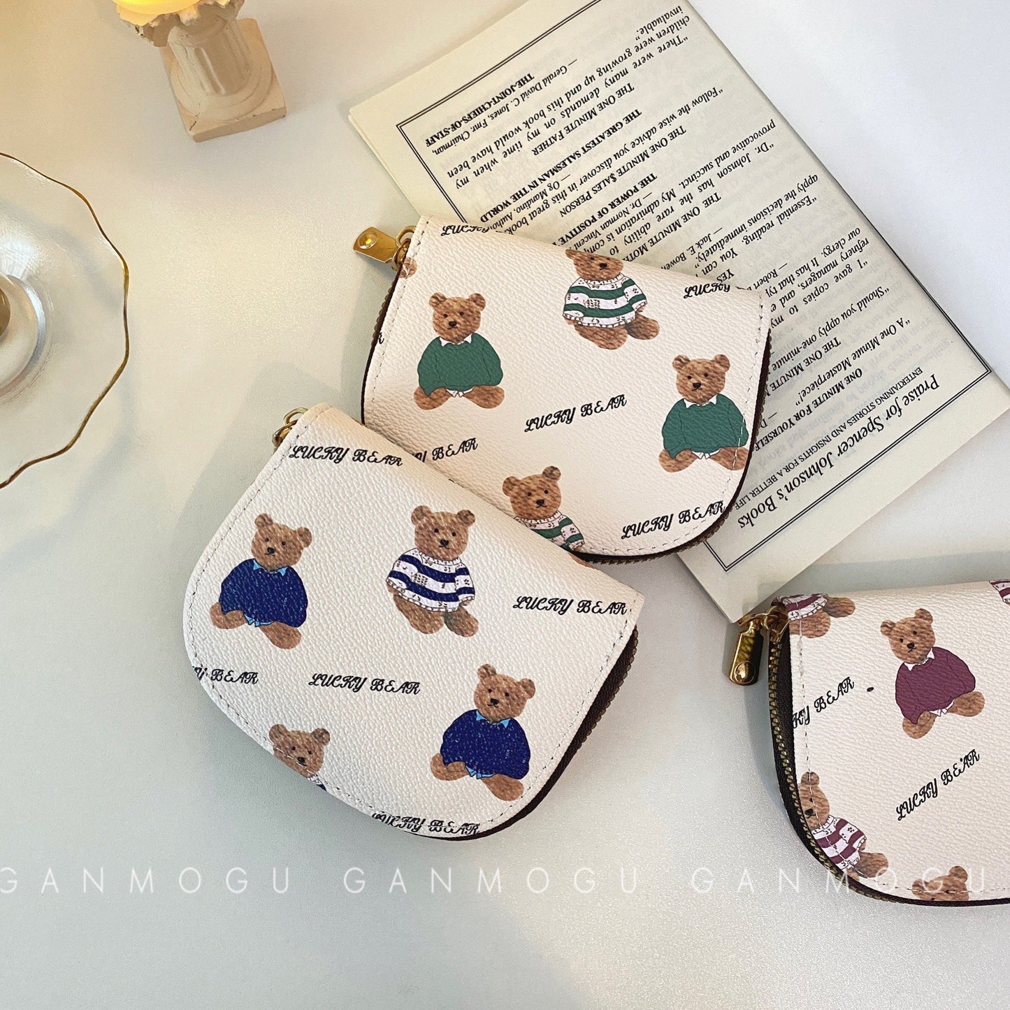 American Style Cute Cartoon Bear Accordion Card Holder, Multi-Card Slots Large Capacity Small Wallet, Lightweight Coin Purse for Women & Girl Students