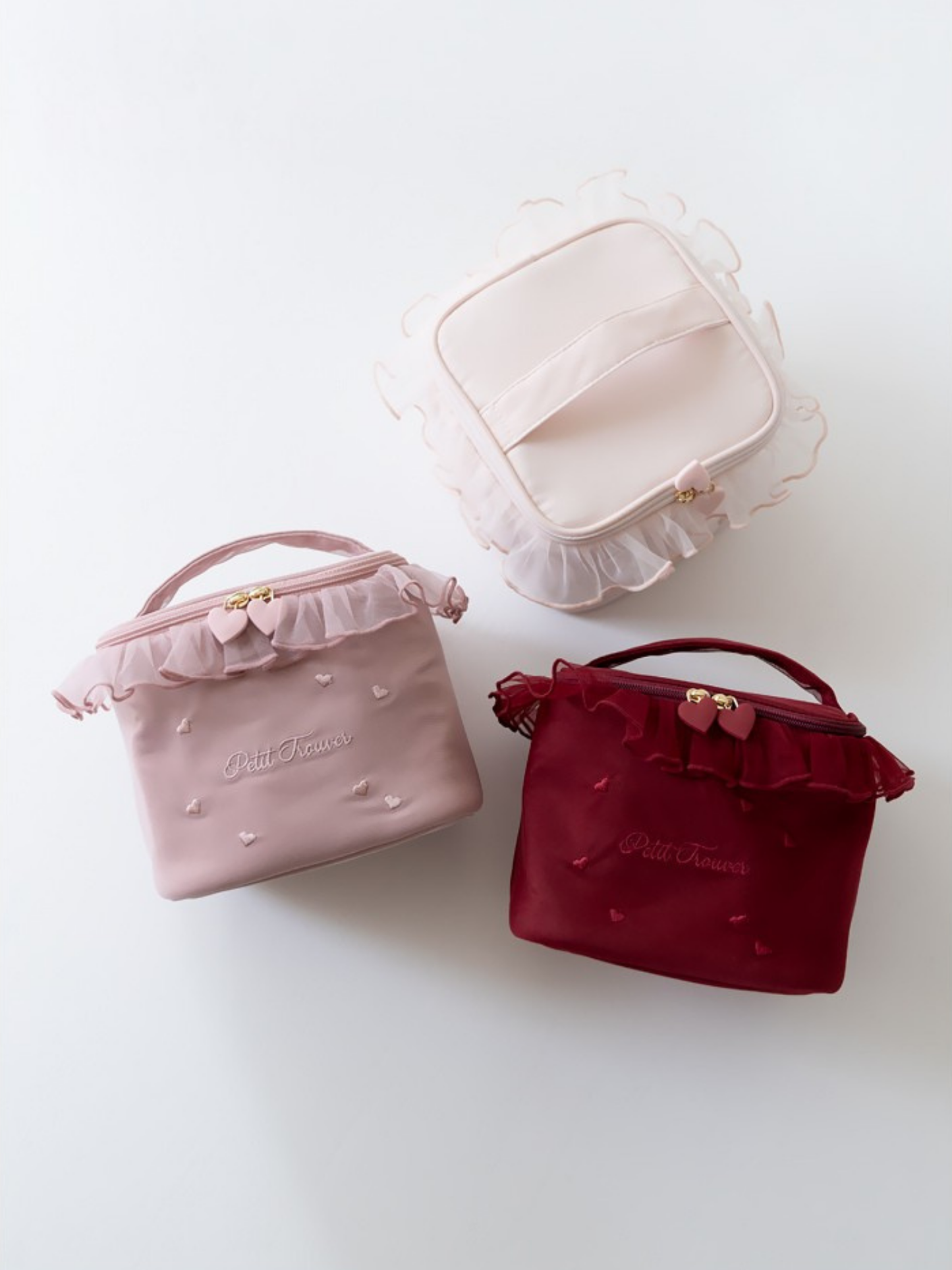 Petit Secret PETIT TROUVER Heart Embroidered Ruffle Makeup Bag Vanity Case