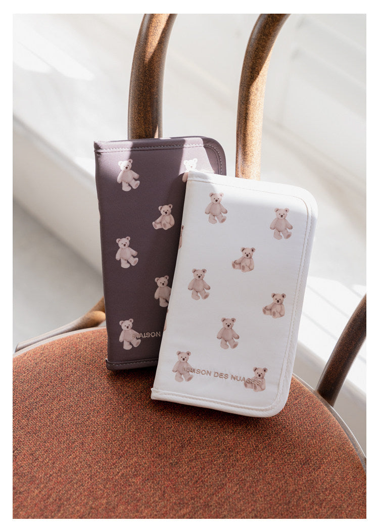 Soft & Cute Cartoon Bear Print Travel Passport, Document & Card Organizer