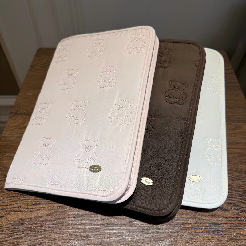 Baby Bear Embroidered Mother-Child Handbook & Document Organizer Pouch - For Birth Certificate and Important Cards