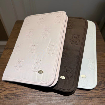 Baby Bear Embroidered Mother-Child Handbook & Document Organizer Pouch - For Birth Certificate and Important Cards