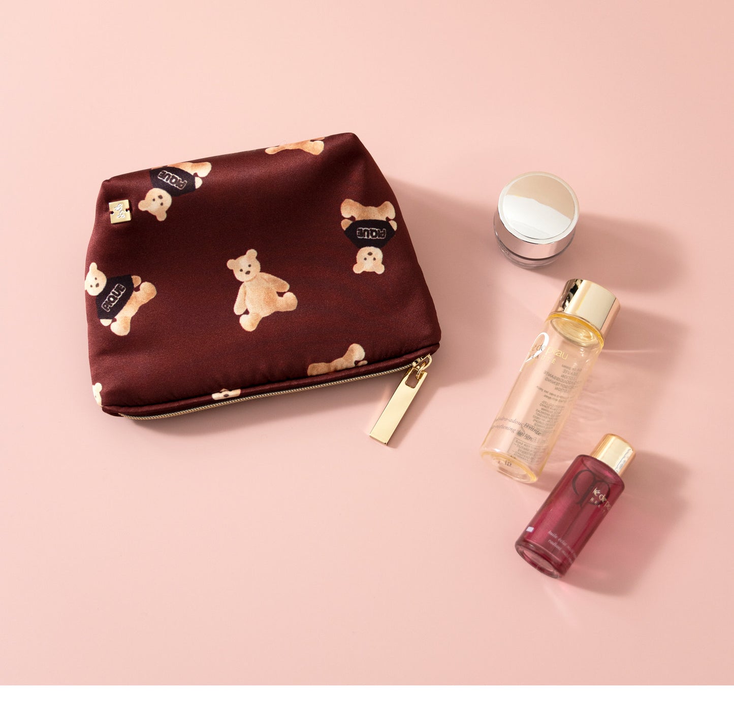 Japanese Style Cuddly Cute Cartoon Bear Mini Cosmetic Bag - 3-in-1 Lipstick & Sanitary Pad Storage Pouch