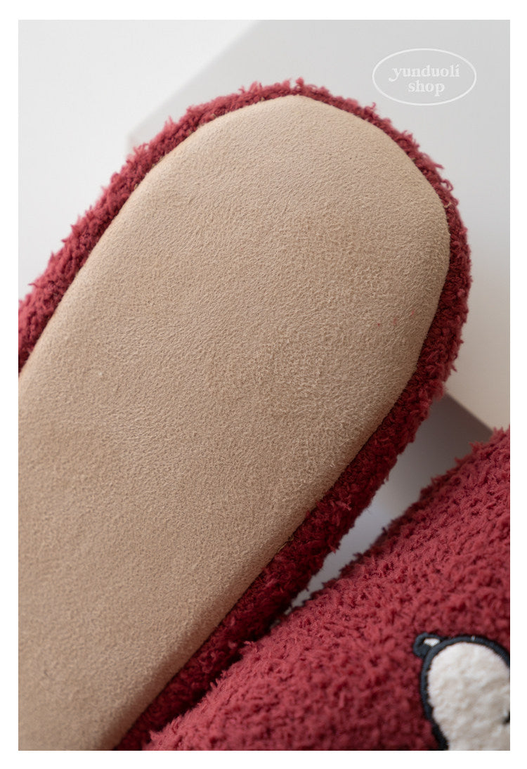 Fluffy Fleece Cartoon Snoopy Couple Slippers - Autumn Winter Warm Non-Slip Indoor Shoes