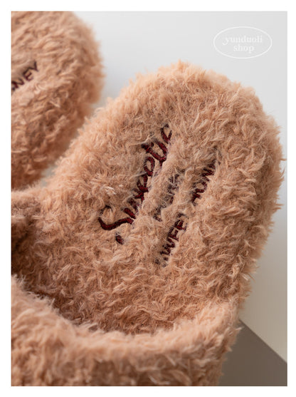 Cozy Plush Cartoon Bear Slippers for Couples, Fluffy Fleece Winter & Autumn Home Warmth Slippers