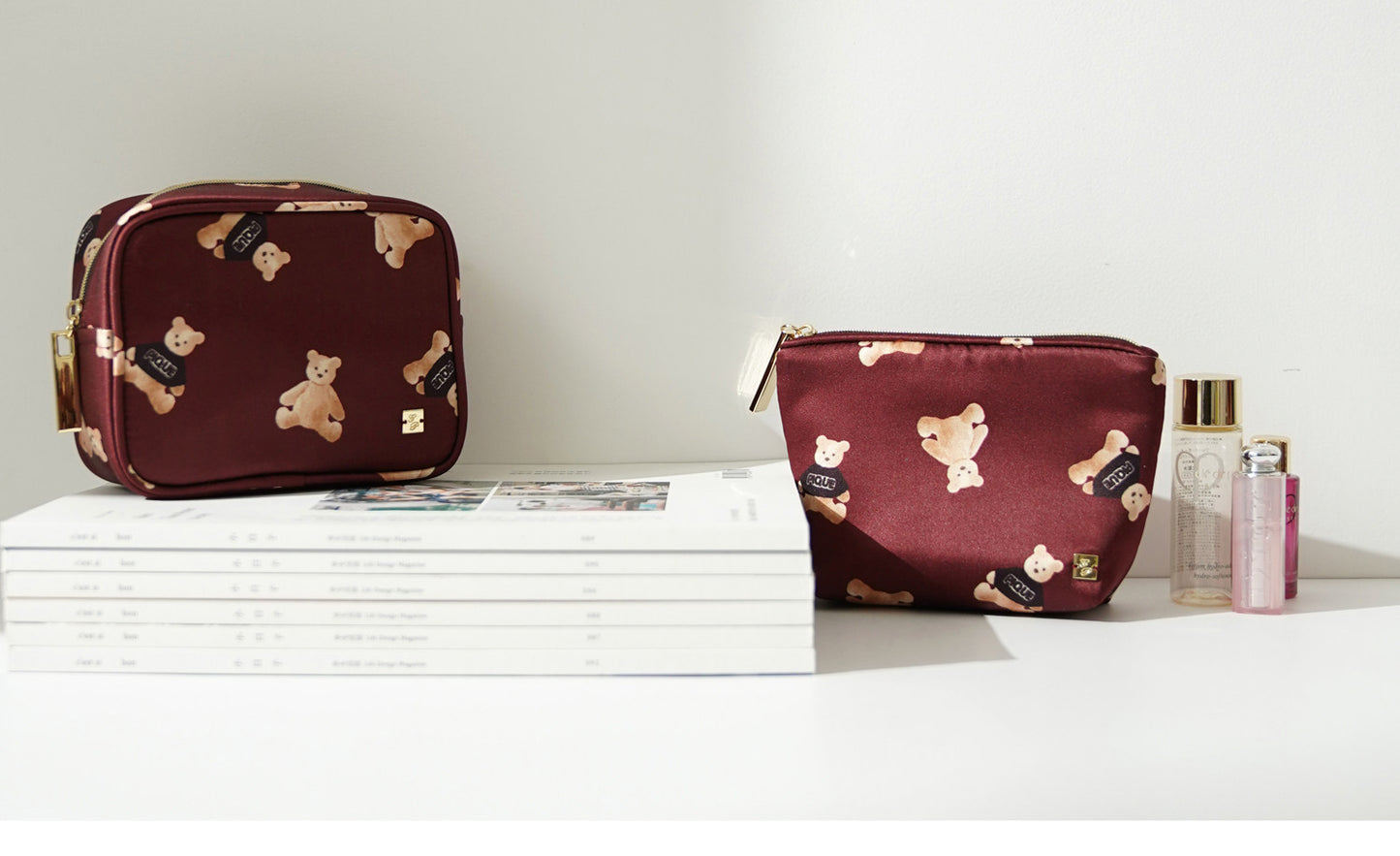 Japanese Style Cuddly Cute Cartoon Bear Mini Cosmetic Bag - 3-in-1 Lipstick & Sanitary Pad Storage Pouch