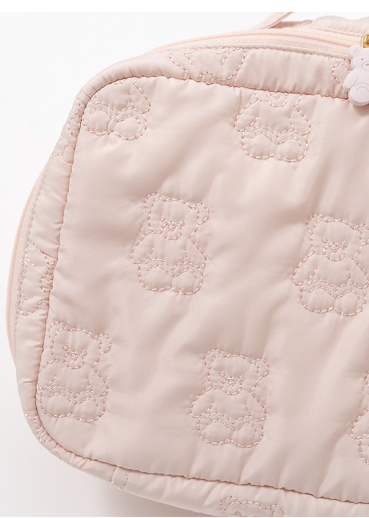 Cartoon Cute Embroidered Bear Soft Lightweight Handheld Makeup Bag - Multi-Purpose Travel Storage Organizer