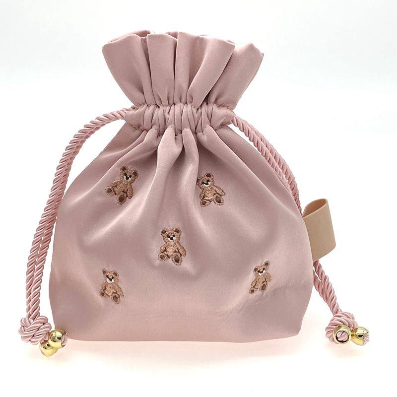 Adorable Healing Bear Embroidery Small Drawstring Pouch - Mini Organizer Bag for Trinkets