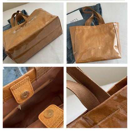 Large Capacity Waterproof Clear PVC Jelly Bag, Tyvek Tote Handbag for Daily Commute, Work, Shopping & Maternity Diaper Use