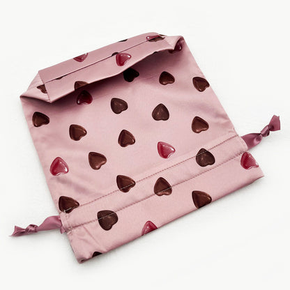3-Size Pink Drawstring Storage Bag with Cute Chocolate Hearts - Sweet Gift & Organizer Pouch Set