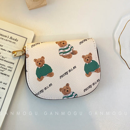 American Style Cute Cartoon Bear Accordion Card Holder, Multi-Card Slots Large Capacity Small Wallet, Lightweight Coin Purse for Women & Girl Students