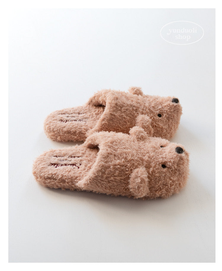 Cozy Plush Cartoon Bear Slippers for Couples, Fluffy Fleece Winter & Autumn Home Warmth Slippers