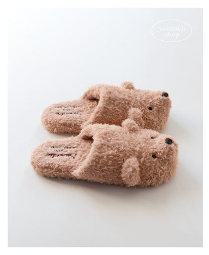 Cozy Plush Cartoon Bear Slippers for Couples, Fluffy Fleece Winter & Autumn Home Warmth Slippers