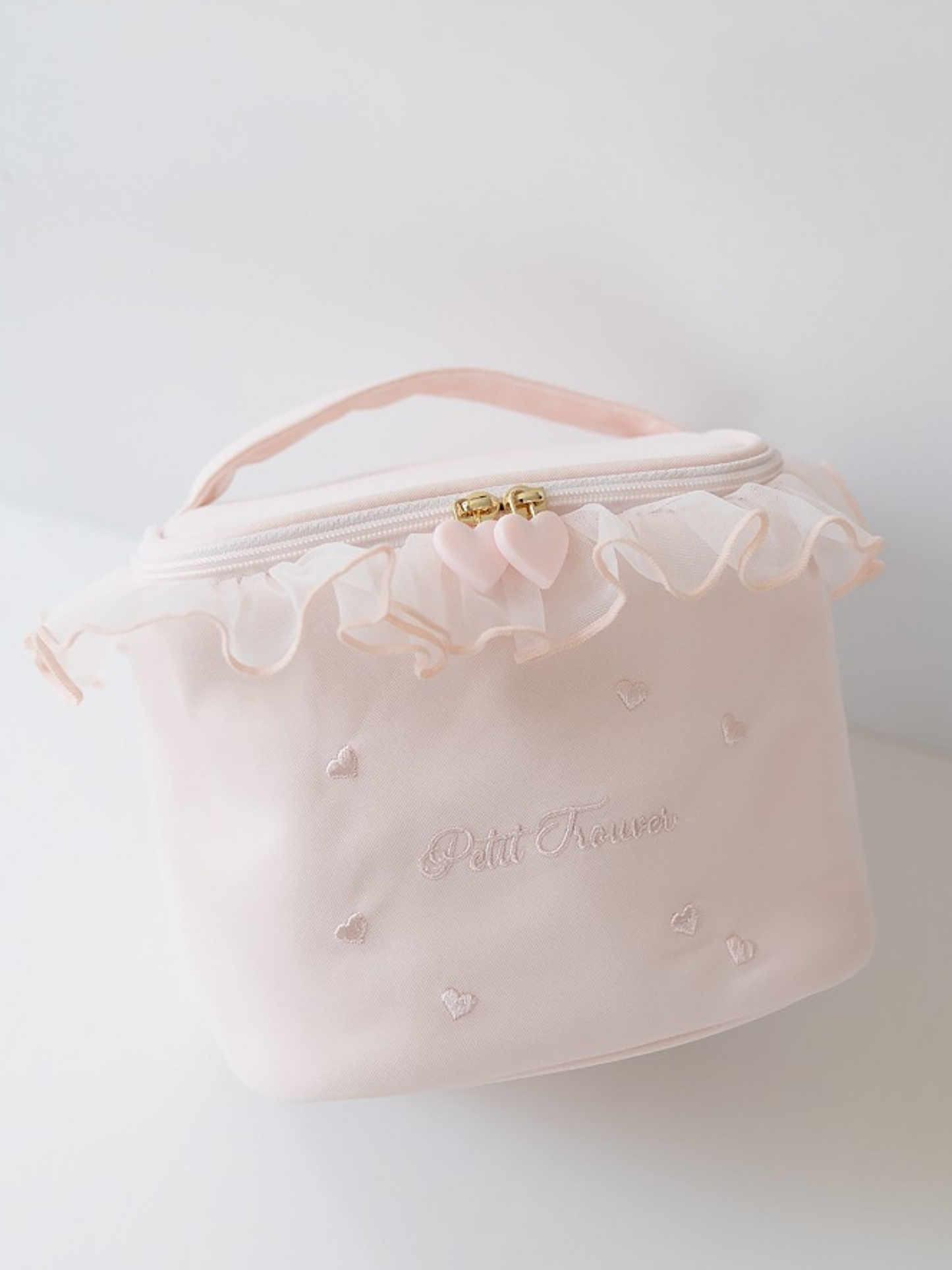 Petit Secret PETIT TROUVER Heart Embroidered Ruffle Makeup Bag Vanity Case