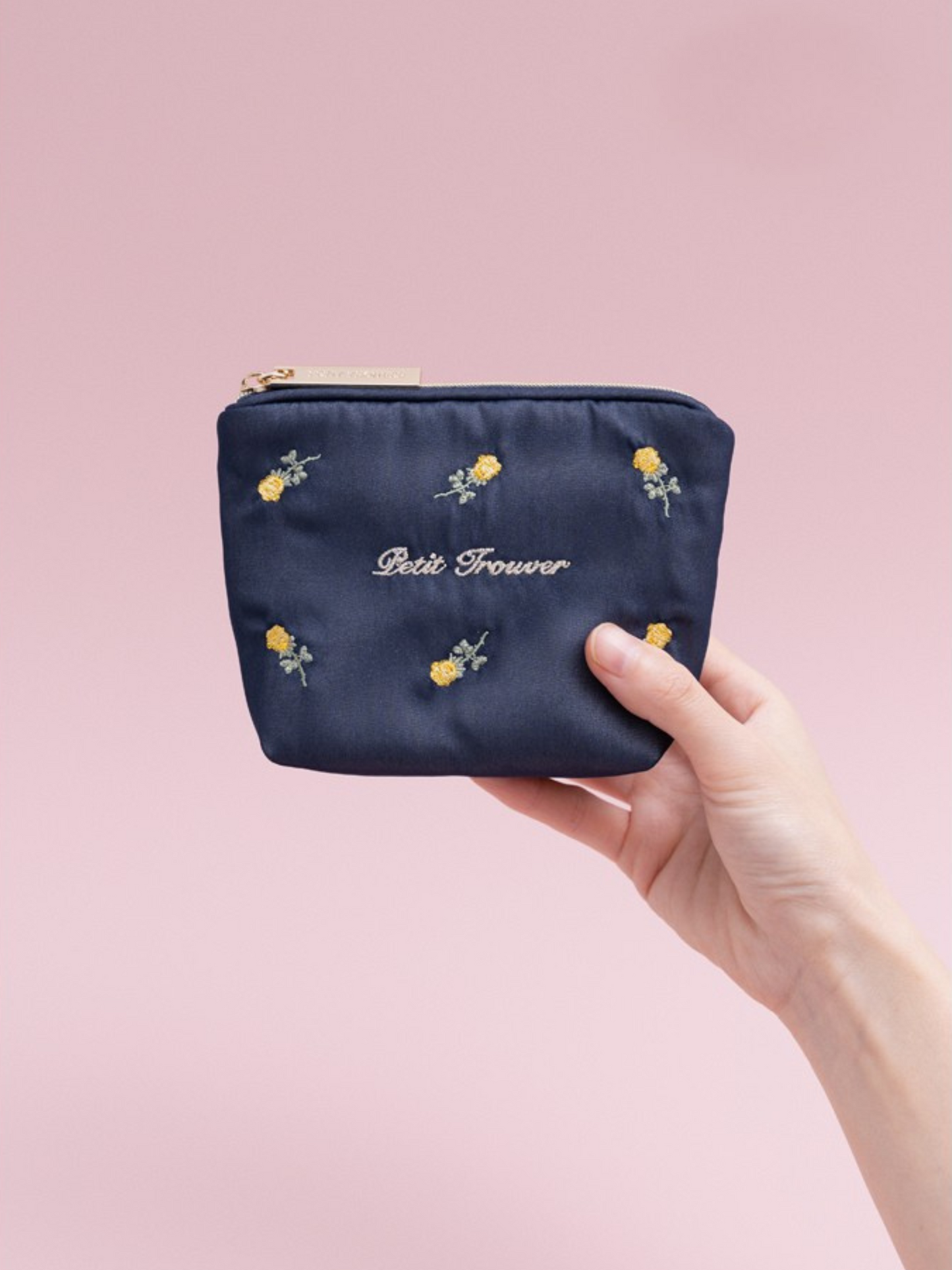 Petit Secret PETIT TROUVER Rose Embroidered Satin Small Cosmetic Bag