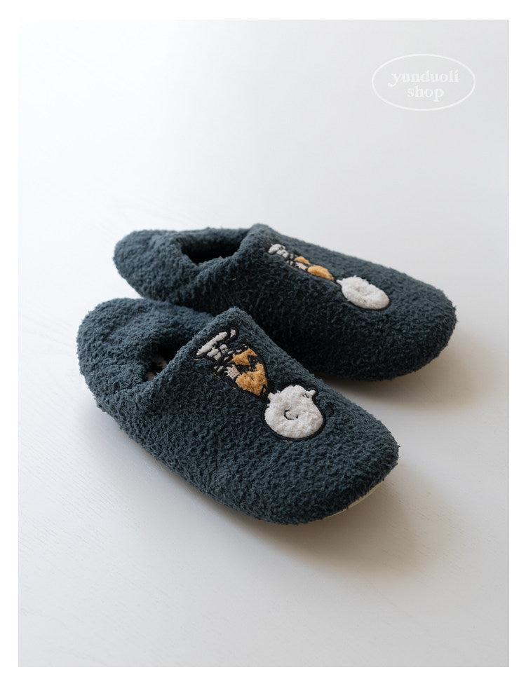 Fluffy Fleece Cartoon Snoopy Couple Slippers - Autumn Winter Warm Non-Slip Indoor Shoes