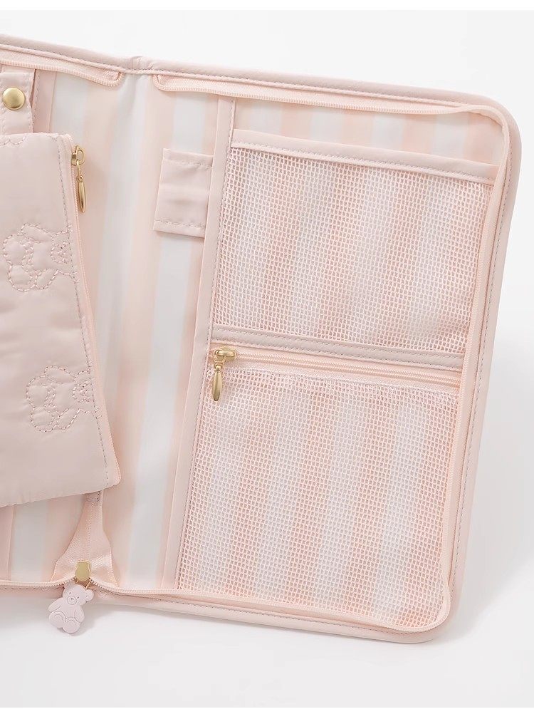 Baby Bear Embroidered Mother-Child Handbook & Document Organizer Pouch - For Birth Certificate and Important Cards