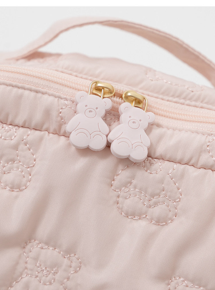 Cartoon Cute Embroidered Bear Soft Lightweight Handheld Makeup Bag - Multi-Purpose Travel Storage Organizer