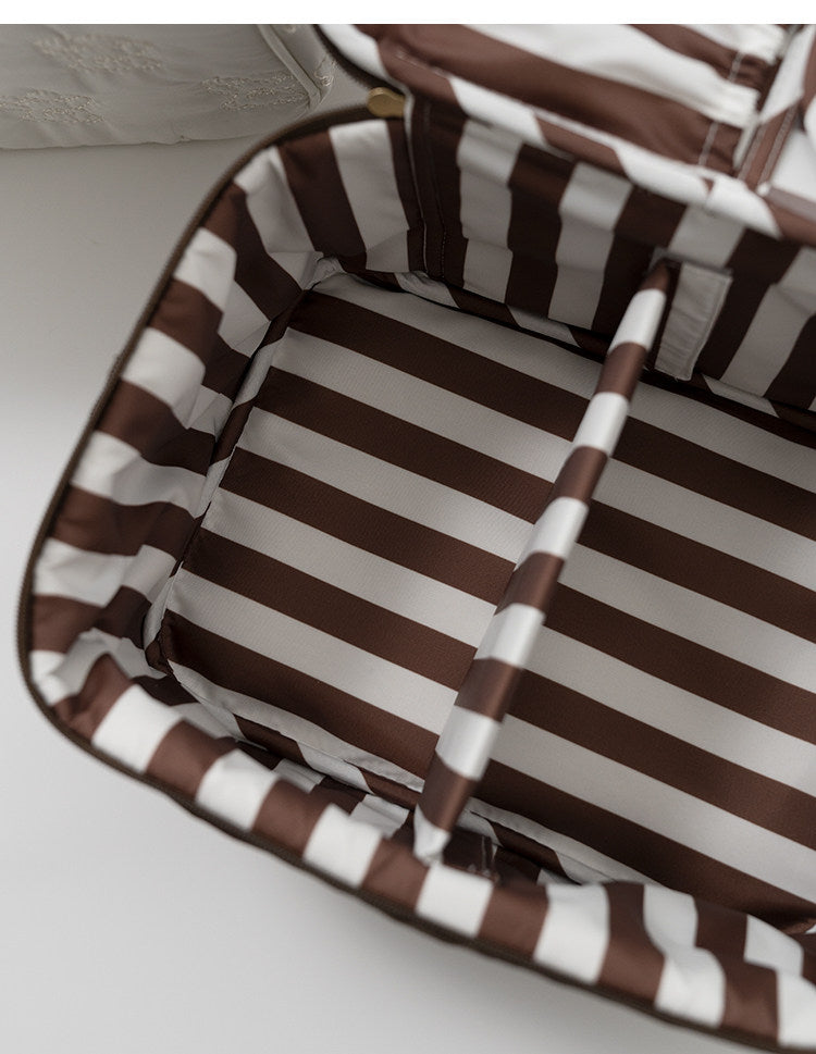 Cute Cartoon Bear Embroidery Handheld Makeup Bag 3D Square Compartmental Storage Bag