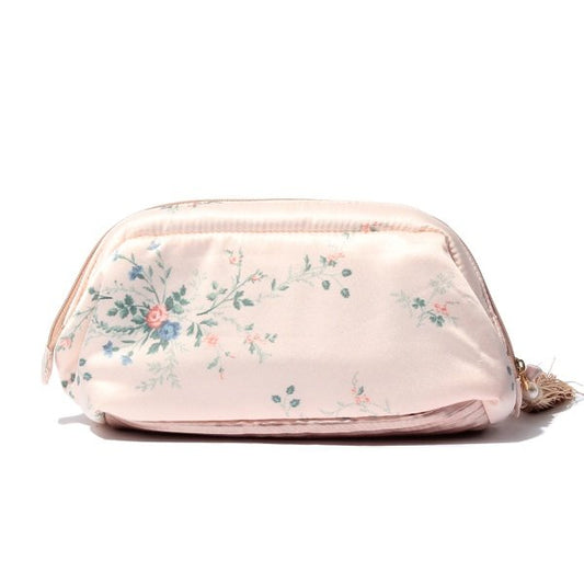 Sweet Floral Sequin & Tassel Makeup Clutch - Embellished Wristlet Pouch