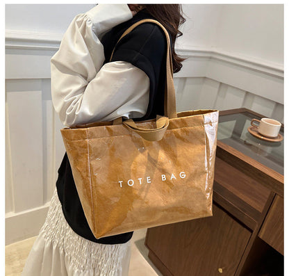 Large Capacity Waterproof Clear PVC Jelly Bag, Tyvek Tote Handbag for Daily Commute, Work, Shopping & Maternity Diaper Use