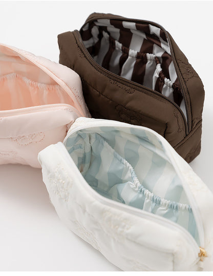 Cute Cartoon Bear Embroidery Lightweight Pouch | Cosmetic & Storage Bag