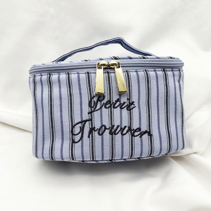 Fresh & Minimalist Mini Handled Makeup Pouch - Yarn-Dyed Stripe Cotton, Touch-Up & Organizer Bag