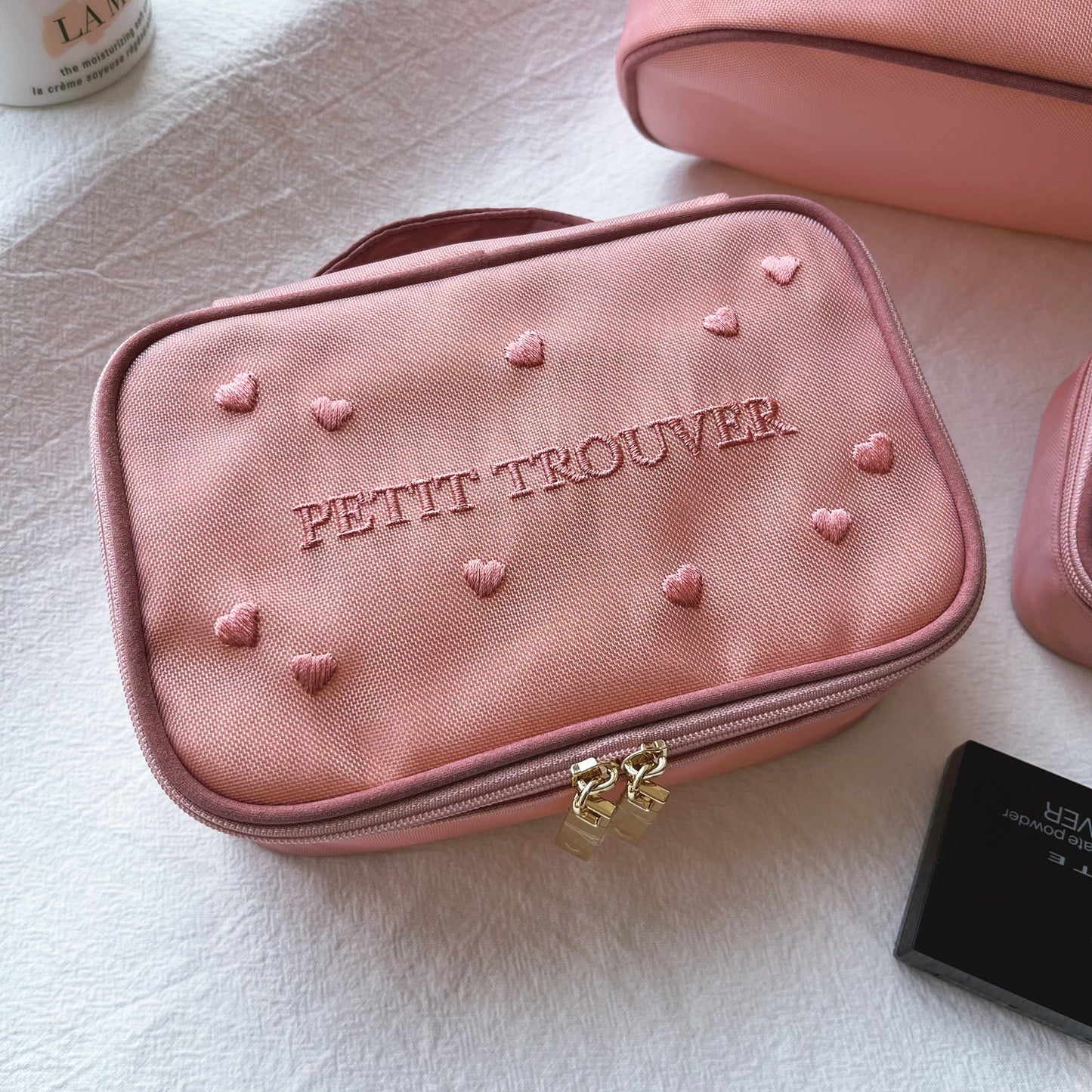 Petit Secret PETIT TROUVER Embroidered Hearts Travel Case Makeup Bag
