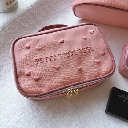 Petit Secret PETIT TROUVER Embroidered Hearts Travel Case Makeup Bag