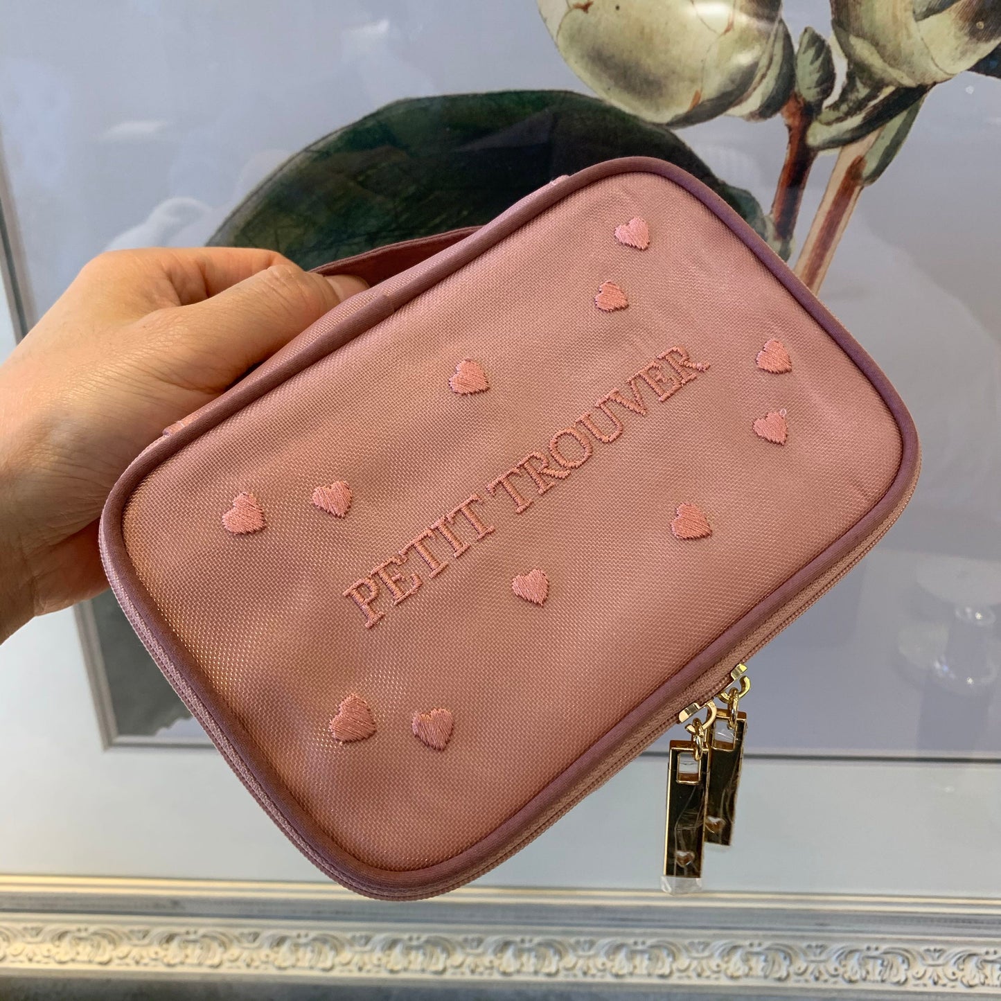Petit Secret PETIT TROUVER Embroidered Hearts Travel Case Makeup Bag