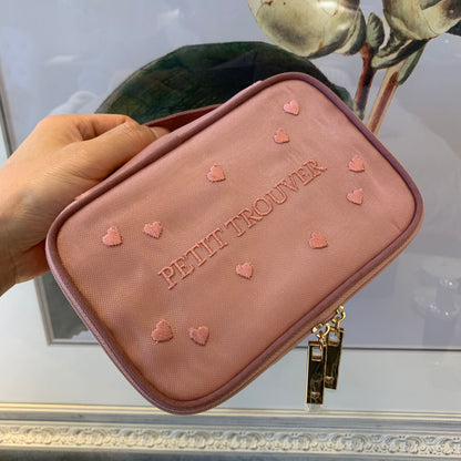 Petit Secret PETIT TROUVER Embroidered Hearts Travel Case Makeup Bag