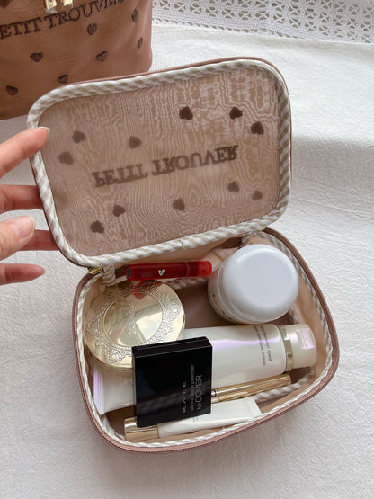 Petit Secret PETIT TROUVER Embroidered Hearts Travel Case Makeup Bag